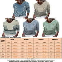 HAITE Women gumba Decor Dugi rukav Tee Larootl cvjetni print T majica Loungewear V izrez vrećicu Pulover