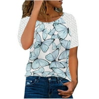 Ženski ljetni vrhovi labavi fit okrugli vrat čipke patchwork kratkih rukava majice casual tiska majice