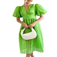 Bomotoo dame midi haljina V Swing haljine na čipku-rukav čist putnički zeleni m