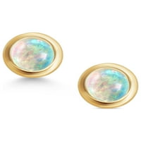 Gem Stone King 14K žuti zlatni bijeli simulirani Opal Stud naušnice za žene