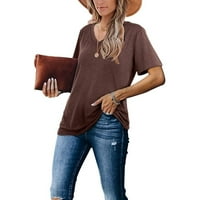 Boweke ženska modna casual majica s kratkim rukavima V-izrez Solid COLOR Ljetni vrhovi