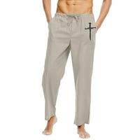 Muške hlače Lagane hlače Čvrsti povremeni elastični pojas džepa pamučna posteljina na vanjskim pantalonama