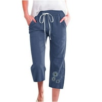 Visoke listerne pantalone za žene moda Žene visoki stručni džepovi za cijev od tiskanih pamučnih i posteljina