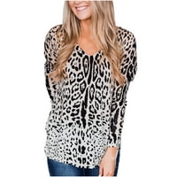 Dadaria Womens Tops Dressy Women Bluza Leopard Print Dugih rukava V izrez Gradient Manget manžetna Crna