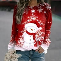 Tenjioio snijeg pokloni božićne žene modni ležerni print okrugli vrat labavi dugi rukav bluza dukseri