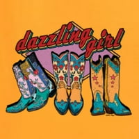 Divlji Bobby Dazzling Girl Western Print Cowgirl Boots Vintage slova Pop kultura Muškarci Tee, Zlato,