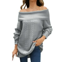 Opremljen džemperi Ženska jesen i zimski čvrsti temperament Dugi rukav ravni vrat pleteni džemper vuneni