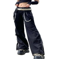 Merqwadd Ženske gotičke hlače Labave pantalone sa niskim strukom Široke noge vrećice traperice harajuku