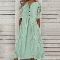 DrpGunly maxi haljine za žene Print V mreža mreža kratki rukav Splice labave haljine džep za odmor ženske