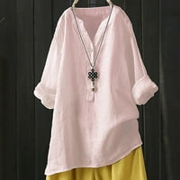 Ženska puna čvrstog ulaznog zatvarača pamučna posteljina dugih rukava košulja ženske vrhove ružičaste