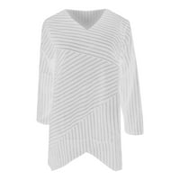 Radni bluze za žene hladne majice Lotu rukav V-izrez Stripe s nepravnoj bluzama Majica Poslovni vrhovi