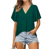 Ležerni vrhovi za žene kauzal V-izrez čvrsto bluzi s kratkim rukavom majica ljetni proljetni zeleni