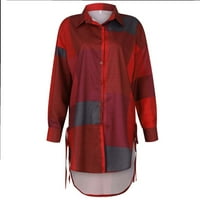 Podplag Žene Ljetni vrhovi, modna casual Solid Boja dugih rukava LAOSE Type majica za žene, crveni XL