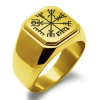 Nehrđajući čelik Vegviir Viking Kompas uređen kvadrat STAN TOP TOP BIKER SHIKER SHILED prsten