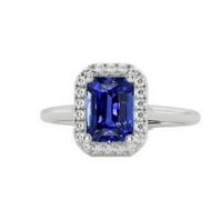 Harry Chad Enterprises CT Halo Diamond Blue Radiant Cut Sapphire prsten, 14k bijelo zlato - veličina