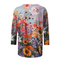 HVYesh Plus veličine za žene Tri četvrtine duljine rukave cvjetne ispisne bluze casual okrugli vrat