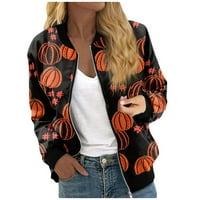 Tking Modne jakne za žene Dugih rukava Lagana zip usečena Halloween Print Outerwear Casual Quilted Jackets