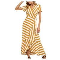 Finelylove casual haljina koktel haljine za ženu A-line Regularni kratki rukav Striped Yellow XL