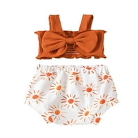 Eleluny Newborn Baby Girls Bowknot Prsluk + kratke hlače Set ljetne odjeće Suncokret 0-3m