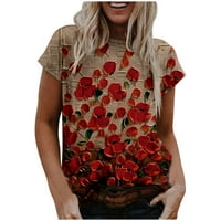 Penkaiy Fashion Woman Causel Rounk izrez za ispis bluza kratkih rukava Majica Ljetni vrhovi Ljetne košulje