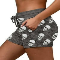 Glonme Dame Skull Print Stretch Ljeto Plažni kratke hlače Labavi fit za odmor sa džepovima Yoga mini