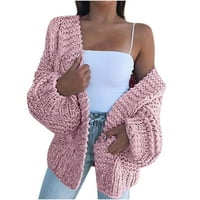 Ženski otvoreni prednji labav Chunky Pleteni džemper kasuta na veliko puno boje dugačak dugačak rukav