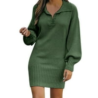 Cuekondy haljina za žene dugih rukava Modni pukotinski džemper srednje duljina vuna pletena ženska haljina