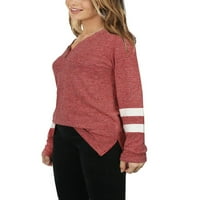 Ženska ležerna prugasta majica, odrasli u boji blok dugih rukava V-izrez prorez pulover