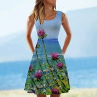 Ženski dres Žene Ležerne haljine bez rukava Crewneck Ljetna cvjetna haljina za printu za plažu Holidy