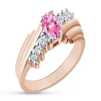 Ovalni oblik Prirodni dijamant i simulirani ružičasti turmalin u 14K ružičastog zlata preko sterlinga