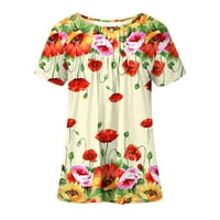 HFYIHGF Womens Tops Sakrij trbušni tunik Ljeto kratki rukav cvjetni print T majice Slatka Flowy Henleyji