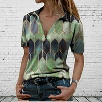 Ženski vrhovi kratkih rukava casual bluza od tiskanih žena majica V-izrez ljetni zeleni xl