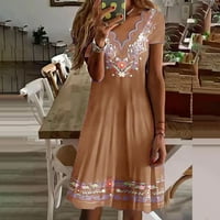 Advoicd haljine za žene Žene Casual Boho Print Haljina vala V izrez Kratki rukav Haljina Labava haljina