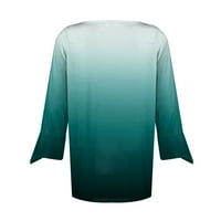 Uheoun Ljetna majica za žene Ležerne prilike na rukavu na rupu od plame V V vrat Gradient Bluuse Tunic