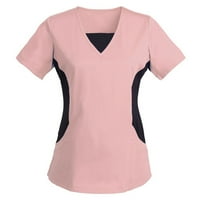 Wozhidaoke T majice za žene Pocks Džepne V-izrez Women Solid Patchwork Short Color rukava s bluza Ženska