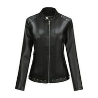 Dame Revel Zip Up Fau Kožna jakna motocikala Slim Fit Moto Biker kaput kratke klasične PU kožne jakne