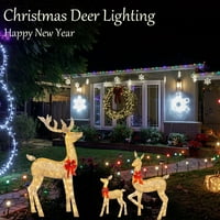 Ukraćeni božićni jeleni ukrasi na otvorenom, ukrasi božićnih jelena sa LED svjetlima, umjetni pred-lit