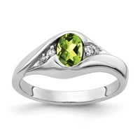 Čvrsta 14k bijelo zlato 6x ovalni peridot zeleni kolovoz Gemstone Checker Diamond Angažman prsten veličine