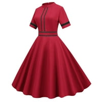 Ženska haljina za zabavu - Midi Vintage Pleat haljina Fit & Flare haljina s kratkim rukavima, crvena