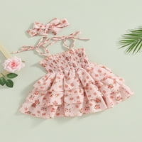 Qinghua Toddler Baby Girl Ljetna haljina cvjetni remen bez rukava Ruched haljine Slojevita Tutu princeza