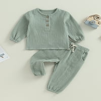 Toddler Baby Boy Djevojka Set odjeće za odjeću pamučna posteljina odjeća puna boja dugih rukava tipki