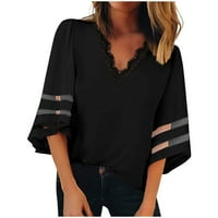 HHEI_K Ženska modna ležerna puna boja čipka V-izrez V-izrez Majica TOP bluza Ljetni vrhovi za žene