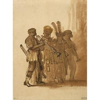 Rembrandt van Rijn Crna modernog uokvirenog muzeja Art Print pod nazivom - Četiri muzičara sa instrumentima