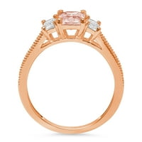 1. CT sjajan smaragdni rez simulirani ružičasti dijamant 14k Rose Gold Solitaire sa akcentima Trobonski