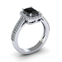 Superjeweler Carat Ormar Oblik Black Ony i Halo Diamond Ring u Sterling Silver za žene