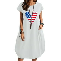 Advoicd Womens Ljetna haljina Dan neovisnosti kratki rukavi Patriotski a-okvir bijeli s
