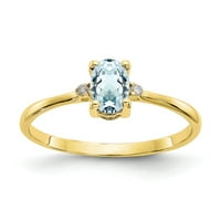 10k žuto zlatni prsten za rođenje marta Aquamarine oval plavi dijamant okrugli bijeli, veličine 7