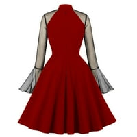 Ženske gotičke haljine mogli su izrez za ključni otvor zvona dugih rukava koktel vintage haljina crvena