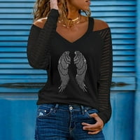 Ženske bluze i vrhovi Rhinestone Print majica Labavi fit vrhovi hladnog ramena za žene dugim rukavima