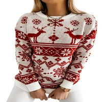Ženski dugi rukavši božićni ispisani džemper